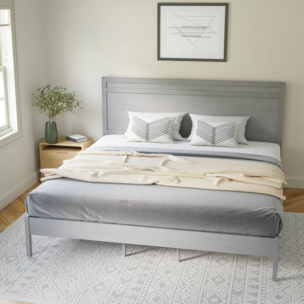 English Elm Kingston Full Size Solid Wood Platform Bed with Integrated Headboard for Modern Bedroom Style Gray In Stock. Usually ships in 24 - 48 business hours MG-09003KB-K-GRYWSH-GG