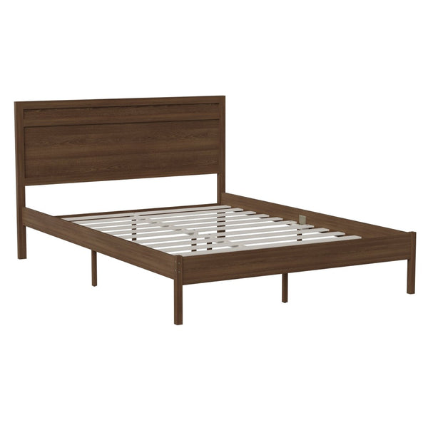 English Elm Kingston Full Size Solid Wood Platform Bed with Integrated Headboard for Modern Bedroom Style Brown In Stock. Usually ships in 24 - 48 business hours MG-09003QB-Q-BRN-GG