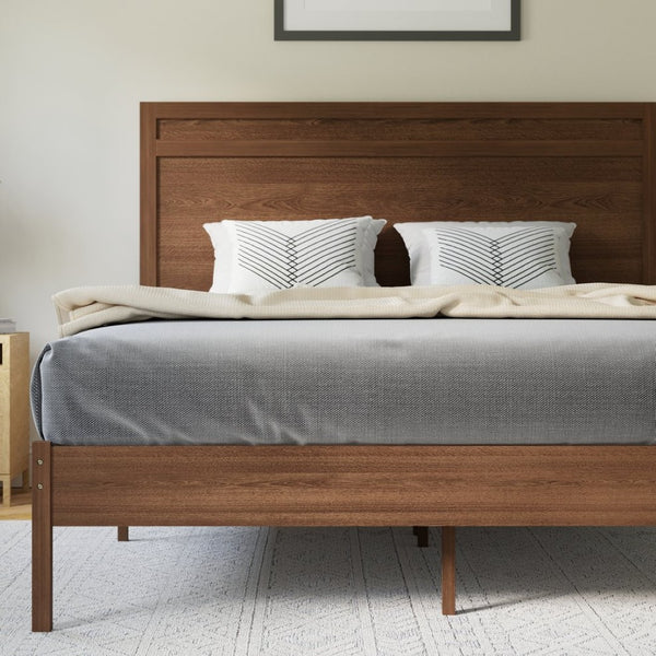English Elm Kingston Full Size Solid Wood Platform Bed with Integrated Headboard for Modern Bedroom Style Brown In Stock. Usually ships in 24 - 48 business hours MG-09003QB-Q-BRN-GG