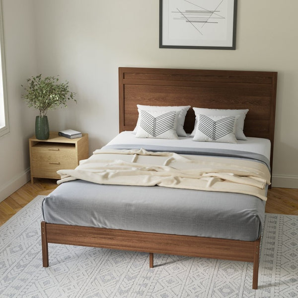 English Elm Kingston Full Size Solid Wood Platform Bed with Integrated Headboard for Modern Bedroom Style Brown In Stock. Usually ships in 24 - 48 business hours MG-09003QB-Q-BRN-GG