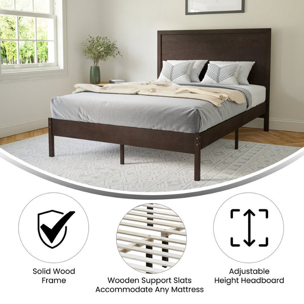 English Elm Asher Full Size Solid Wood Platform Bed with Headboard and Sturdy Slats for Ultimate Comfort and Style Dark Brown In Stock. Usually ships in 24 - 48 business hours MG-09004FB-F-DKBRN-GG