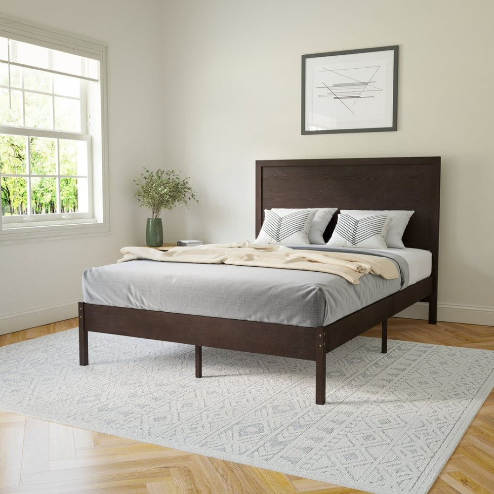 English Elm Asher Full Size Solid Wood Platform Bed with Headboard and Sturdy Slats for Ultimate Comfort and Style Dark Brown In Stock. Usually ships in 24 - 48 business hours MG-09004FB-F-DKBRN-GG