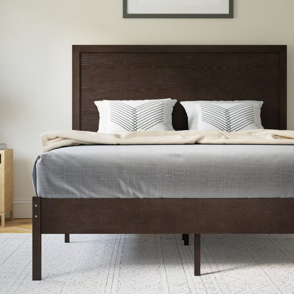 English Elm Asher Full Size Solid Wood Platform Bed with Headboard and Sturdy Slats for Ultimate Comfort and Style Dark Brown In Stock. Usually ships in 24 - 48 business hours MG-09004FB-F-DKBRN-GG