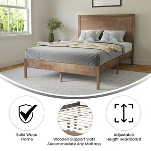 English Elm Asher Full Size Solid Wood Platform Bed with Headboard and Sturdy Slats for Ultimate Comfort and Style Light Brown In Stock. Usually ships in 24 - 48 business hours MG-09004FB-F-OAK-GG