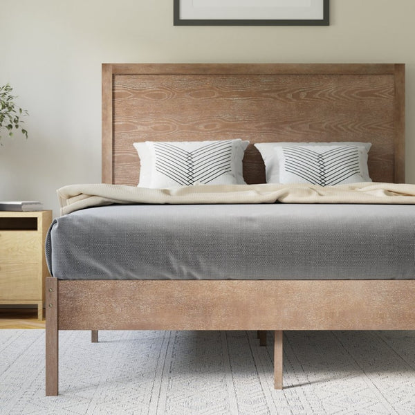 English Elm Asher Full Size Solid Wood Platform Bed with Headboard and Sturdy Slats for Ultimate Comfort and Style Light Brown In Stock. Usually ships in 24 - 48 business hours MG-09004FB-F-OAK-GG