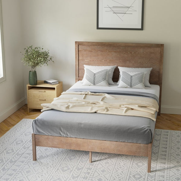 English Elm Asher Full Size Solid Wood Platform Bed with Headboard and Sturdy Slats for Ultimate Comfort and Style Light Brown In Stock. Usually ships in 24 - 48 business hours MG-09004FB-F-OAK-GG