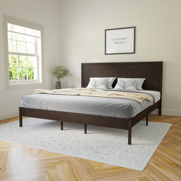 English Elm Asher Full Size Solid Wood Platform Bed with Headboard and Sturdy Slats for Ultimate Comfort and Style Dark Brown In Stock. Usually ships in 24 - 48 business hours MG-09004KB-K-DKBRN-GG