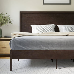 English Elm Asher Full Size Solid Wood Platform Bed with Headboard and Sturdy Slats for Ultimate Comfort and Style Dark Brown In Stock. Usually ships in 24 - 48 business hours MG-09004KB-K-DKBRN-GG