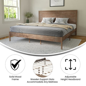 English Elm Asher Full Size Solid Wood Platform Bed with Headboard and Sturdy Slats for Ultimate Comfort and Style Light Brown In Stock. Usually ships in 24 - 48 business hours MG-09004KB-K-OAK-GG