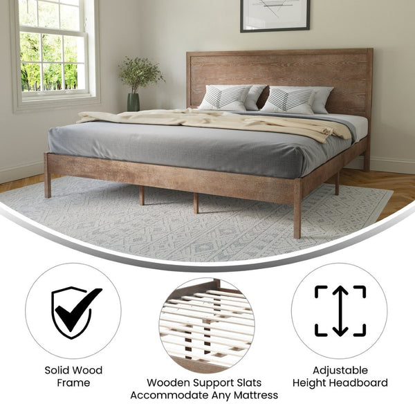 English Elm Asher Full Size Solid Wood Platform Bed with Headboard and Sturdy Slats for Ultimate Comfort and Style Light Brown In Stock. Usually ships in 24 - 48 business hours MG-09004KB-K-OAK-GG