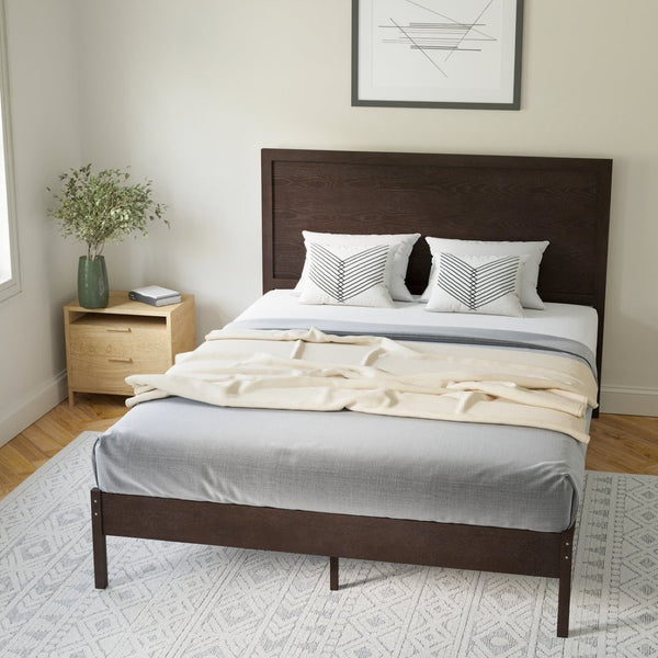 English Elm Asher Full Size Solid Wood Platform Bed with Headboard and Sturdy Slats for Ultimate Comfort and Style Dark Brown In Stock. Usually ships in 24 - 48 business hours MG-09004QB-Q-DKBRN-GG