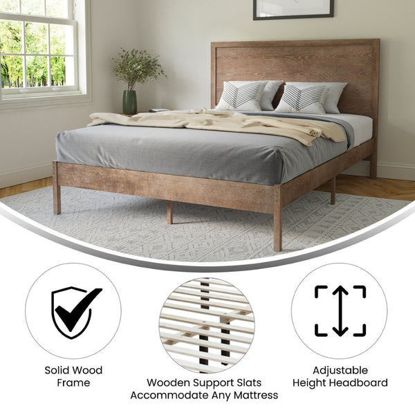 English Elm Asher Full Size Solid Wood Platform Bed with Headboard and Sturdy Slats for Ultimate Comfort and Style Light Brown In Stock. Usually ships in 24 - 48 business hours MG-09004QB-Q-OAK-GG