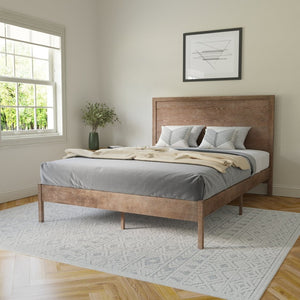 English Elm Asher Full Size Solid Wood Platform Bed with Headboard and Sturdy Slats for Ultimate Comfort and Style Light Brown In Stock. Usually ships in 24 - 48 business hours MG-09004QB-Q-OAK-GG