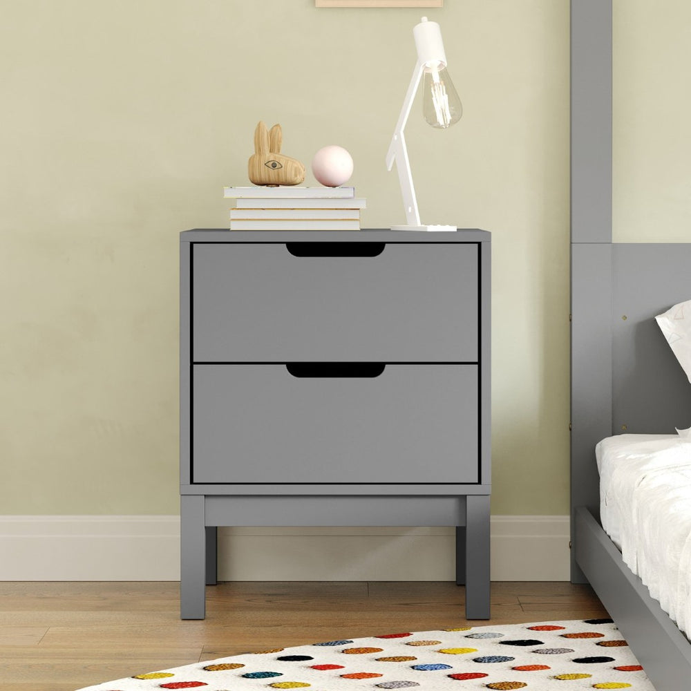 English Elm Dallas Wooden Night Stand - Stylish Kids' Bedside Table with 2 Storage Drawers for Organized Spaces Gray MG-9007-1-2NS-GY-GG