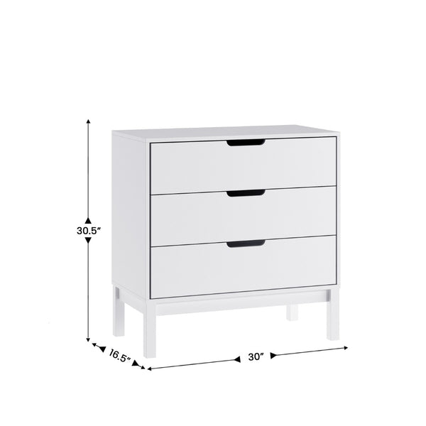 English Elm Dallas Wooden 3-Drawer Dresser for Kids' Rooms – Stylish Storage Solution with Safety Features White MG-9007-1-3C-WH-GG