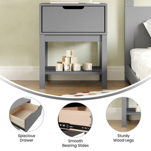English Elm Dallas Wooden Night Stand for Kids - Stylish Storage Table with Drawer and Shelf for Easy Organizing Gray MG-9007-1-NS-GY-GG