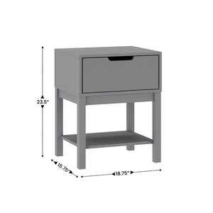 English Elm Dallas Wooden Night Stand for Kids - Stylish Storage Table with Drawer and Shelf for Easy Organizing Gray MG-9007-1-NS-GY-GG