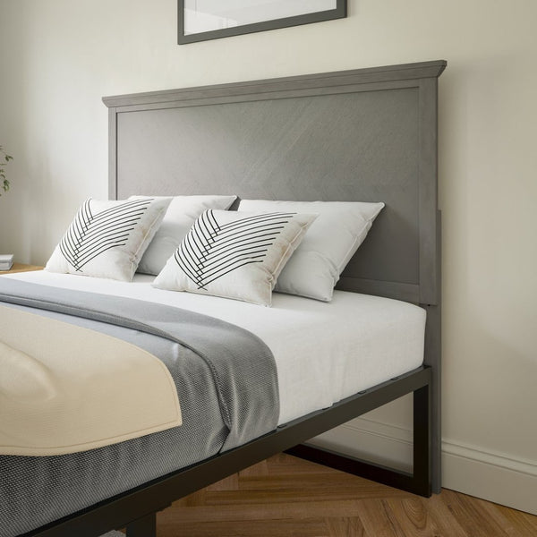 English Elm Fiona Herringbone Wooden Adjustable Headboard for Metal Bed Frames - Stylish, Durable & Modern Design Gray Wash Full MG-97881-FHB-F-GRWSH-GG