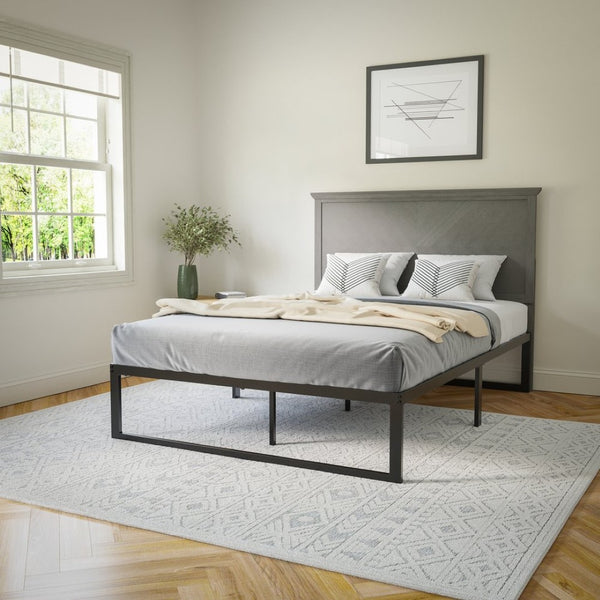 English Elm Fiona Herringbone Wooden Adjustable Headboard for Metal Bed Frames - Stylish, Durable & Modern Design Gray Wash Full MG-97881-FHB-F-GRWSH-GG