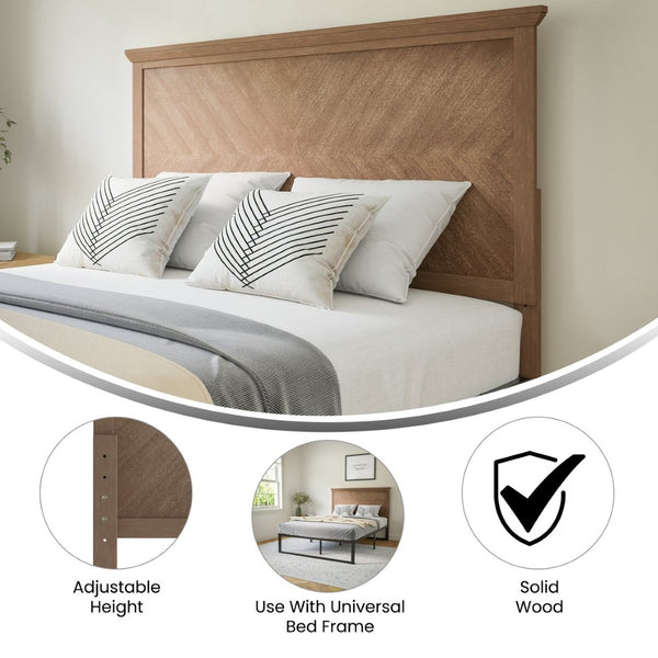 English Elm Fiona Herringbone Wooden Adjustable Headboard for Metal Bed Frames - Stylish, Durable & Modern Design Light Brown Full MG-97881-FHB-F-LTBRN-GG