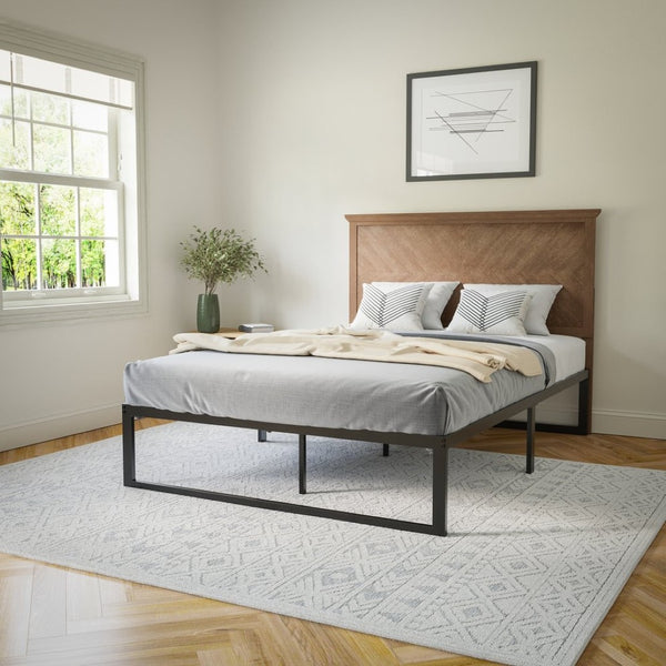 English Elm Fiona Herringbone Wooden Adjustable Headboard for Metal Bed Frames - Stylish, Durable & Modern Design Light Brown Full MG-97881-FHB-F-LTBRN-GG