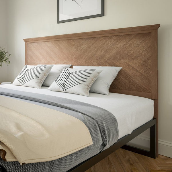 English Elm Fiona Herringbone Wooden Adjustable Headboard for Metal Bed Frames - Stylish, Durable & Modern Design Light Brown King MG-97881-KHB-K-LTBRN-GG