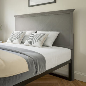 English Elm Fiona Herringbone Wooden Adjustable Headboard for Metal Bed Frames - Stylish, Durable & Modern Design Gray Wash Queen MG-97881-QHB-Q-GRWSH-GG