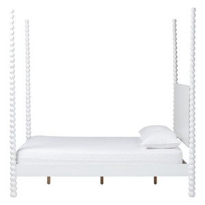 Baxton Studio Cherene Queen Platform Bed Bobbin Posts White Wood Slat Support