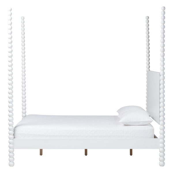 Baxton Studio Cherene Queen Platform Bed Bobbin Posts White Wood Slat Support