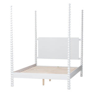 Baxton Studio Cherene Queen Platform Bed Bobbin Posts White Wood Slat Support