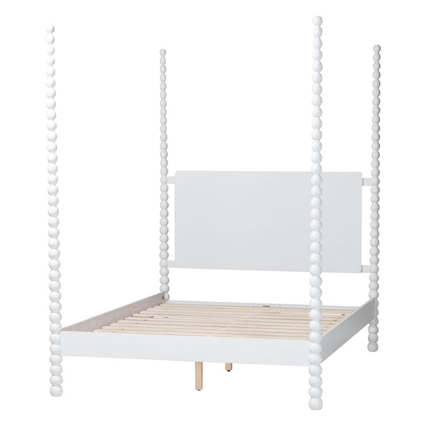 Baxton Studio Cherene Queen Platform Bed Bobbin Posts White Wood Slat Support