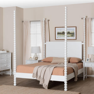 Baxton Studio Cherene Queen Platform Bed Bobbin Posts White Wood Slat Support