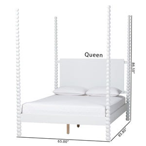 Baxton Studio Cherene Queen Platform Bed Bobbin Posts White Wood Slat Support