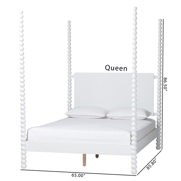 Baxton Studio Cherene Queen Platform Bed Bobbin Posts White Wood Slat Support
