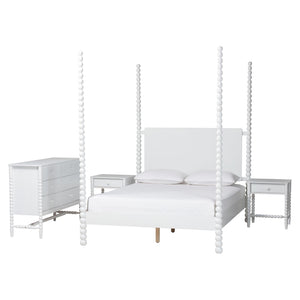 Baxton Studio Cherene Queen Bedroom Set Rubberwood Platform Bed with Nightstands Modern Suite