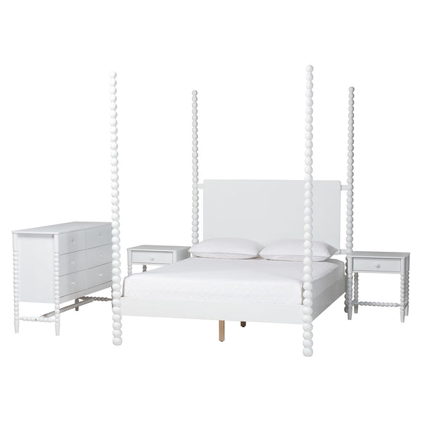 Baxton Studio Cherene Queen Bedroom Set Rubberwood Platform Bed with Nightstands Modern Suite