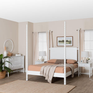 Baxton Studio Cherene Queen Bedroom Set Rubberwood Platform Bed with Nightstands Modern Suite