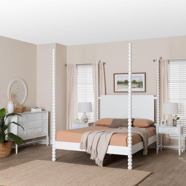 Baxton Studio Cherene Queen Bedroom Set Rubberwood Platform Bed with Nightstands Modern Suite