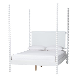 Baxton Studio Cherene Queen Bedroom Set Rubberwood Platform Bed with Nightstands Modern Suite