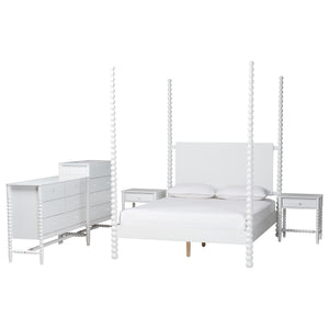 Baxton Studio Baxton Studio Cherene Queen Bedroom Set Rubberwood Platform Bed with Nightstands Modern Suite 5-Piece MG0110-11-White-Queen 5PC Four Poster Bedroom Set