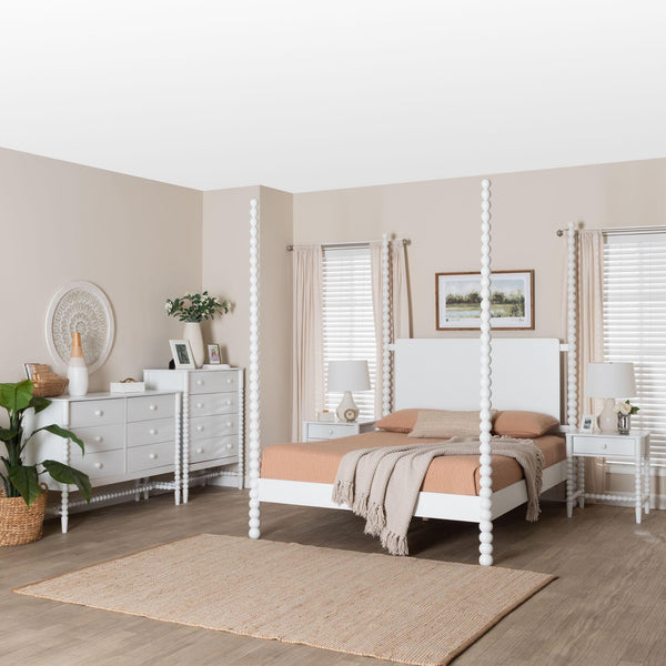 Baxton Studio Cherene Queen Bedroom Set Rubberwood Platform Bed with Nightstands Modern Suite