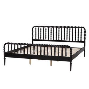 Baxton Studio Lucera Spindle Platform Bed Rubberwood King with Slatted Headboard