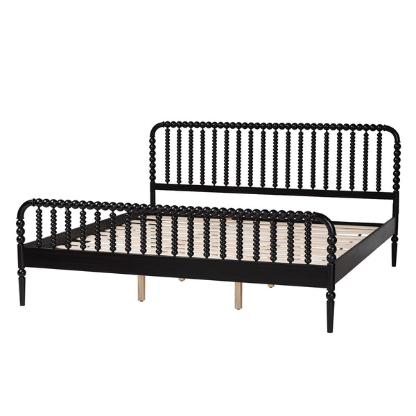 Baxton Studio Lucera Spindle Platform Bed Rubberwood King with Slatted Headboard