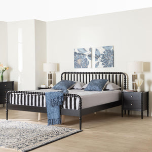 Baxton Studio Lucera King Bedroom Set with Spindle Headboard and Two Nightstands
