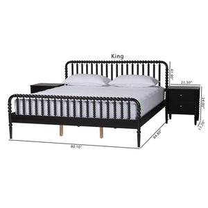 Baxton Studio Lucera King Bedroom Set with Spindle Headboard and Two Nightstands