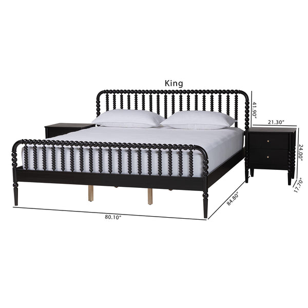 Baxton Studio Lucera King Bedroom Set with Spindle Headboard and Two Nightstands