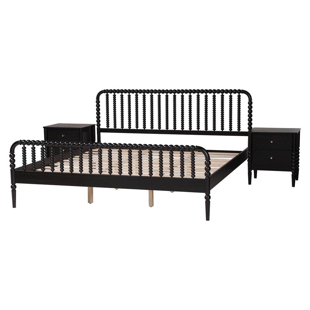 Baxton Studio Baxton Studio Lucera King Bedroom Set with Spindle Headboard and Two Nightstands MG0110-4-Black-King 3PC Bedroom Set
