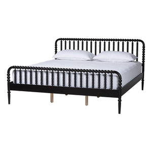 Baxton Studio Lucera King Bedroom Set with Spindle Headboard and Two Nightstands