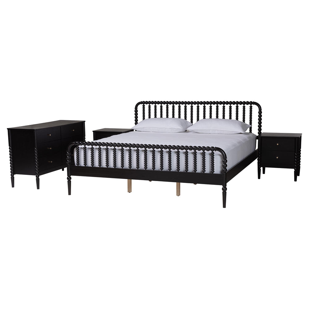 Baxton Studio Baxton Studio Lucera King Bedroom Set Rubberwood Spindle Cottage Style 4 Piece MG0110-4-Black-King 4PC Bedroom Set