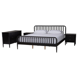 Baxton Studio Baxton Studio Lucera King Bedroom Set Rubberwood Spindle Cottage Style 4 Piece MG0110-4-Black-King 4PC Bedroom Set
